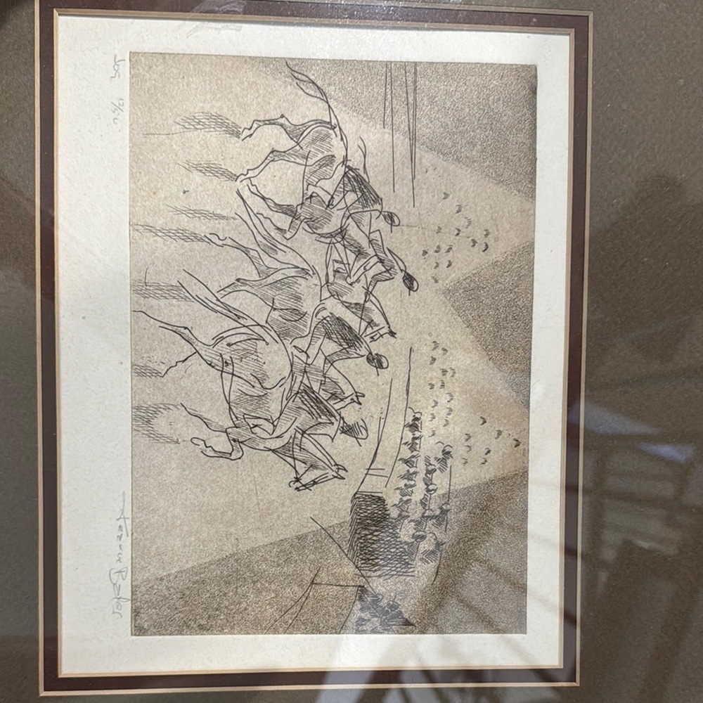 Framed Black and White Horse Racing Art Print